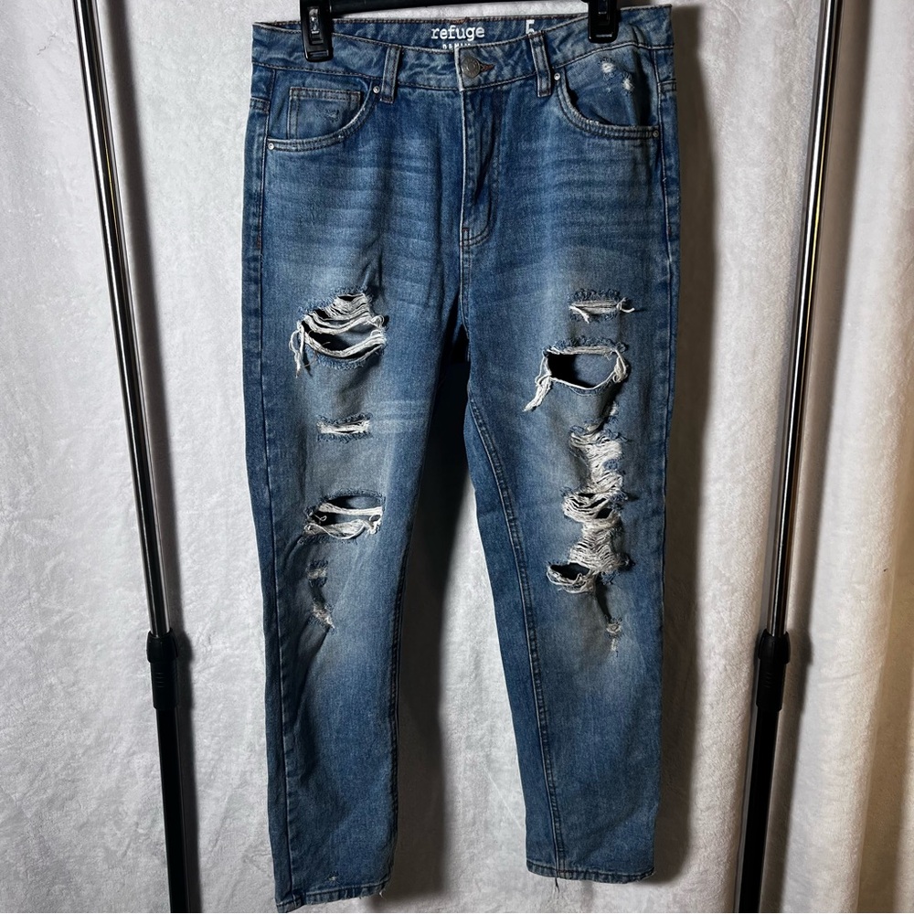 Refuge denim 5 women’s mom relaxed high rise distressed with holes